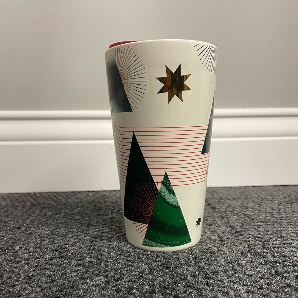 Starbucks Holiday Ceramic Tumbler Travel Coffee Cup Mug MCM Modern Green Red